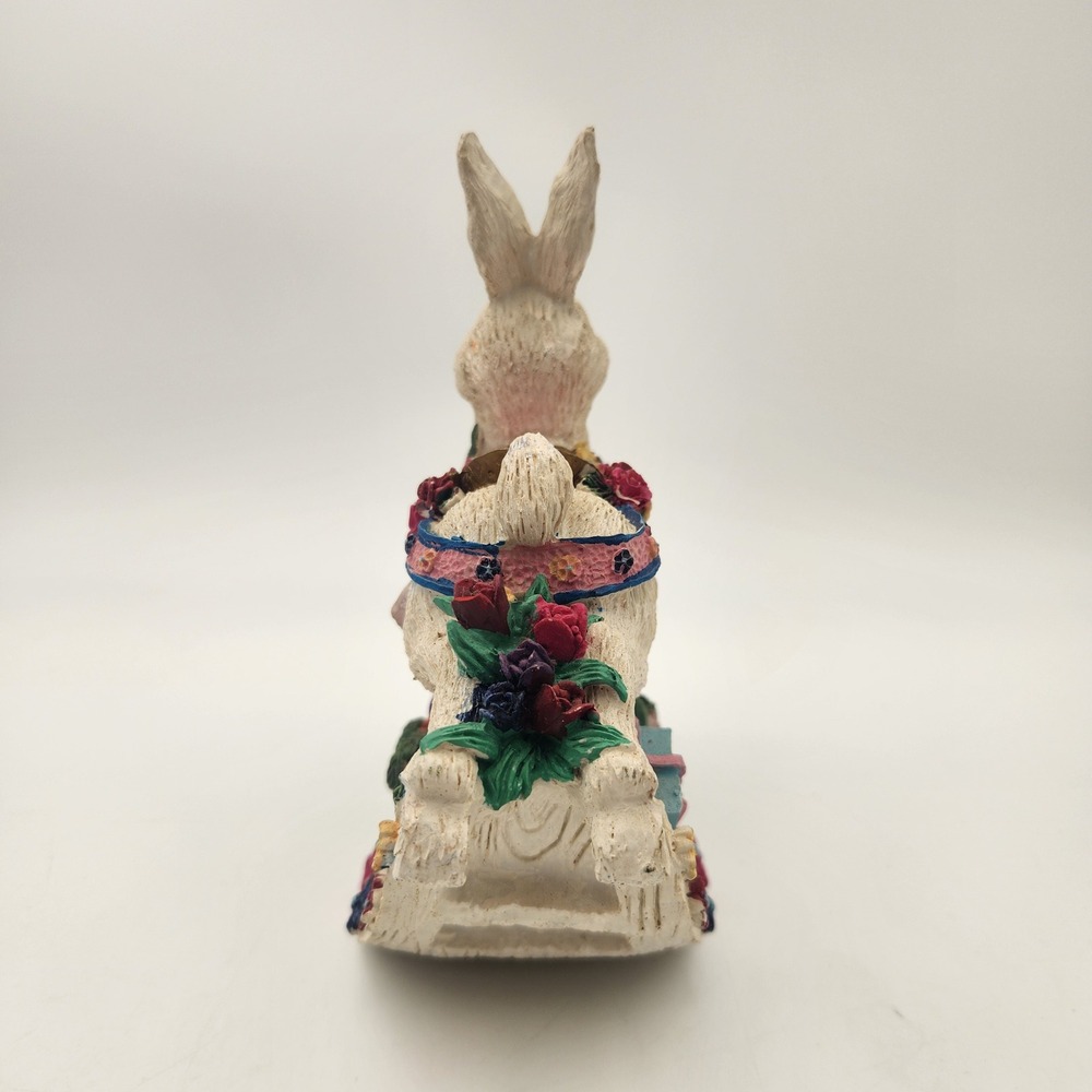 Vintage Style Rocking Easter Bunny Rabbit Figurine Floral Resin Spring Decor - Picture 6 of 7